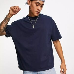 NWOT asos oversized high neck short navy tshirt